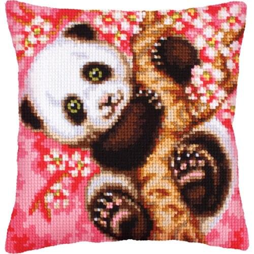 Latch Hook Cushion panda Pillow Case Color Canvas Acrylic Yarn Latched Hook Pillow Kits Crochet Cushion Cover
