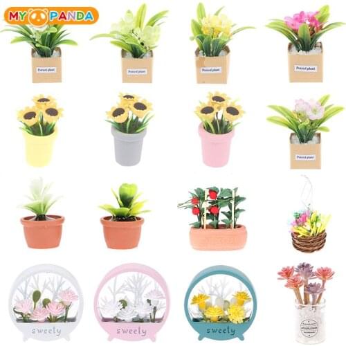 Dollhouse Mini Christmas Trees Cedar Sunflower Simulation Tree Potted For Green Plant Flower In Pot Model Toys Tabletop Decor