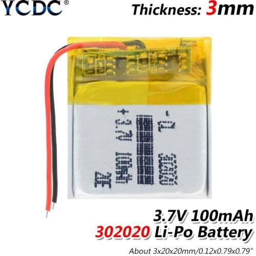 3.7V 302020 100mAh Lithium-ion Li Ion Polymer Lipo Batteries For LED Lamp Watch Speaker MP3 GPS Wireless Mouse Alarm Solar Lamp