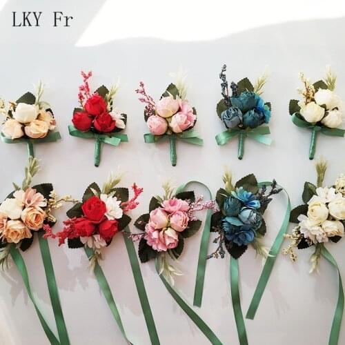 LKY Fr Boutonniere Wedding Corsage Bracelet for Bridesmaid Wedding Corsages and Boutonnieres Buttonhole Groomsman Marriage Decor