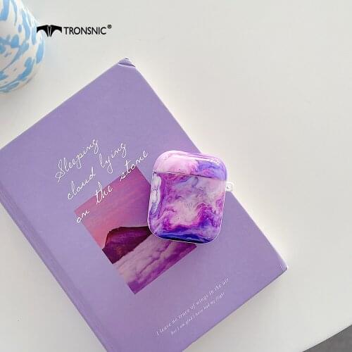 Marble Case for Apple Airpods 1 2 Case Soft Glossy Cover Silicone Headphone Purple Blue Box for Airpod 2 Bluetooth Earphone Bag