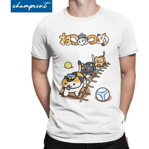 Casual Neko Atsume Conductor T-Shirts Men O Neck T Shirt Kawaii Cat Game Kitty Collector Short Sleeve Tee Shirt 4XL 5XL Clothing