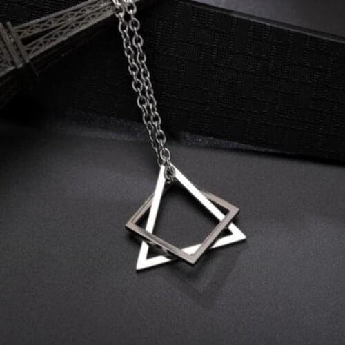 2021 Fashion Interlocking Square Triangle Male Pendant for Men Boy Stainless Steel Punk Geometric Stacking Gothic Necklace