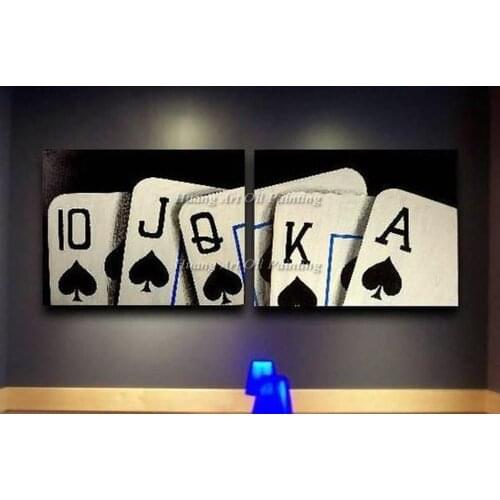 New Hand Painted Poker Oil Painting on Canvas Modern Abstract Playing Card Acrylic Paintings Home Wall Decor 2P Black Pictures