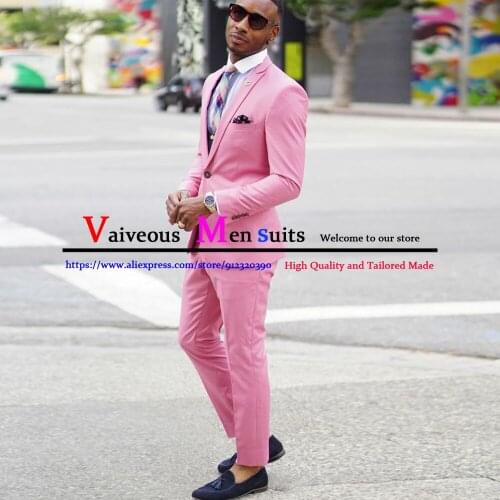New Pink Men Suits for Wedding Suits Pants Groom Tuxedo Groomsmen Man Blazer Jacket 2 Piece Slim Fit Dinner Prom Party Suit Men