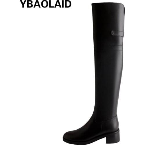 New Autumn and Winter Round-toe Side Zipper Cuffed Low-heeled Over-the-knee Boots Fashion Khaki Belt Decoration Flat Boots