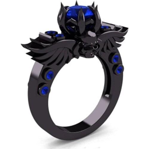 New Style Feather Skull Finger Female Wedding Ring CZ Crystal Devil Wings Skeleton Ring for Women Gothic Street Party Jewelry