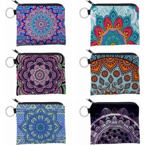 NEW Women Coin Purse Mandala Pattern Waterproof Fabric Storage Small Zipper Wallet Bag Portable Creativity Card Holder Key Case