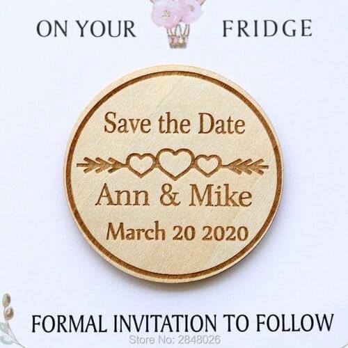 Personalized Rustic circle save the date magnet, Wedding Favors,Wood save the date magnet,heart and arrow pattern