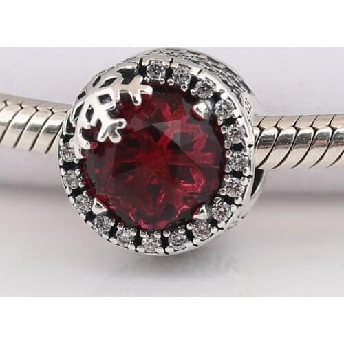 Authentic S925 Bead Dazzling Snowflake Charms fit Lady Bracelet Bangle Clear CZ & Cerise Crystal