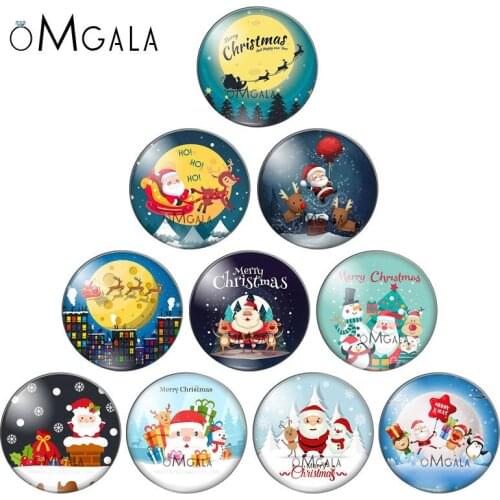 Merry Christmas Happy New Year Gift 10pcs mixed 12mm/18mm/20mm/25mm Round photo glass cabochon demo flat back Making findings
