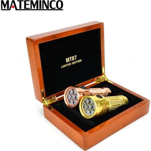 Mateminco MT07 Limited Edition 2 Flashlights Copper & Brass 7* SST-20 XPL HI LEDs max 5500 lumen Type-C charging wooden box
