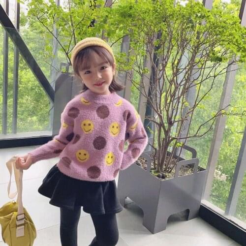 Girls Sweater Babys Coat Outwear 2021 Purple Thicken Warm Winter Autumn Knitting Scoop Jacket Long Sleeve Childrens Clothing
