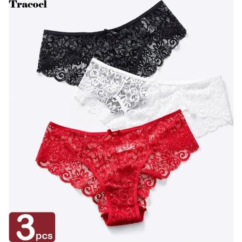 Tracoel 3Pcs/Pack Transparent Sexy Lace Panties For Women Hollow Out Female Underwear Dropshipping Panty Ladys Underpants