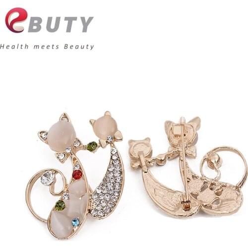 EBUTY Vintage Brooch Retro Cat High Grade Animal Crystal Rhinestones Brooches Clothing Accessories For Male And Female