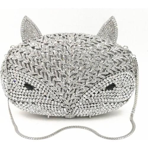 Fashion Animal Shape Silver Crystal Evening Clutches Bags Wedding Bridal Purses XIYUAN Lady Diamond Chain Party Clutch Handbag
