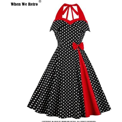 When We Retro Cotton Polka Dot Dress Women Summer VD1045 Sleeveless Sexy 50s 60s Retro Vintage Rockabilly Black Pin Up Dress