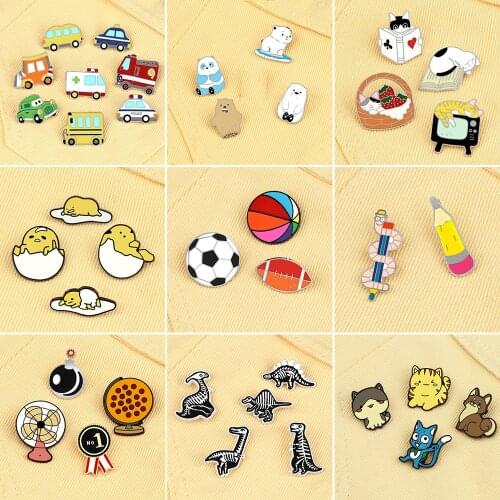 2-8pcs/Set New Arrival Fashion Enamel Pins Cat Dinosaur Car Pencil Ball Brooches Kids Coat Lapel Pin Hat Bag Decoration Jewelry