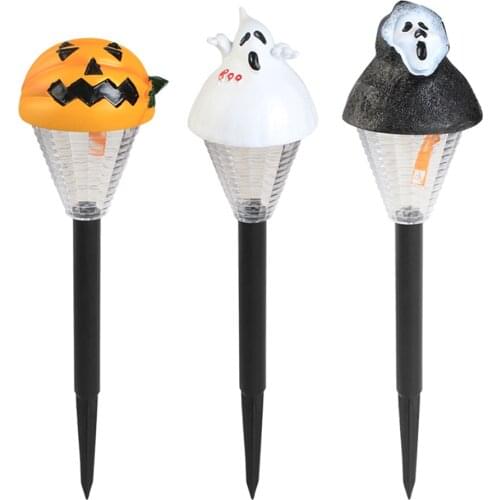 2PCS LED Solar Light Halloween Terrifying Pumpkin Ghost Lawn Stake Lamp Outdoor Garden Yard Pathway Festival Lighting Decoration