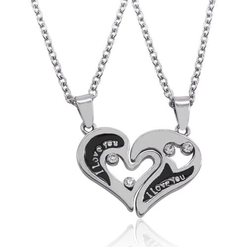 2 Piece Set I Love You Heart-Shaped Mosaic Necklace Set Ladies Couple Jewelry Hollow Broken Heart Alloy Pendant Gift