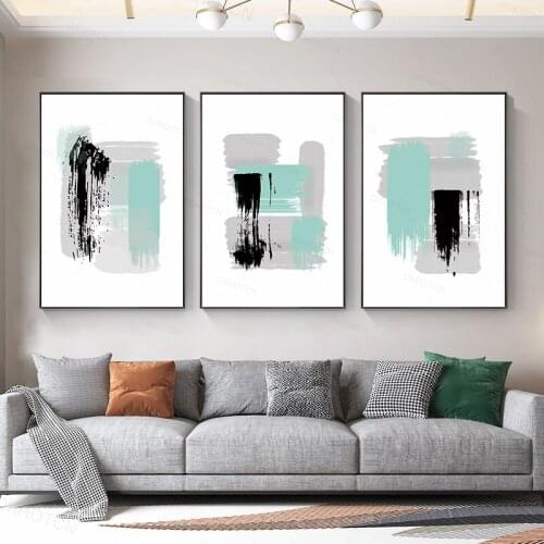 Abstract Black Green Gray Canvas Painting Graffiti Print Poster Wall Art Picture for Living Room Home Decor