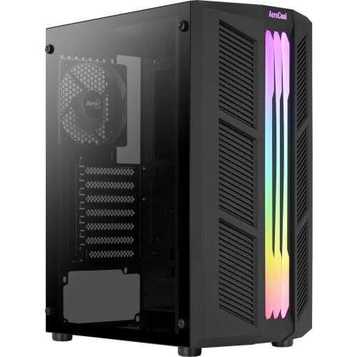 Aerocool PRIME, ATX PC case, Triple ARGB front, Total tempered glass side Panel, fan 12cm, Black