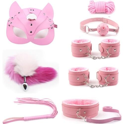 Porn 40CM Long Fox Tail Anal Plug BDSM Sex Bondage Adult Sex Toys for Women Sex Handcuffs Whip Leather Cat Mask Adults Games