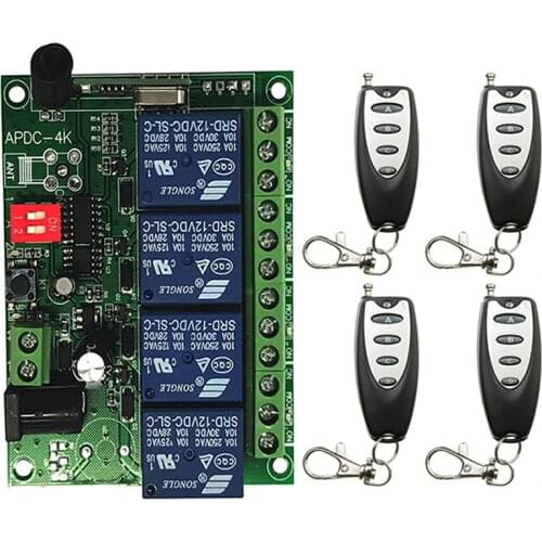 DC 12V 24V 4CH Radio Controller RF Wireless Push Remote Control Switch Transmitter+Receiver Gate Garage Opener/window/lamp