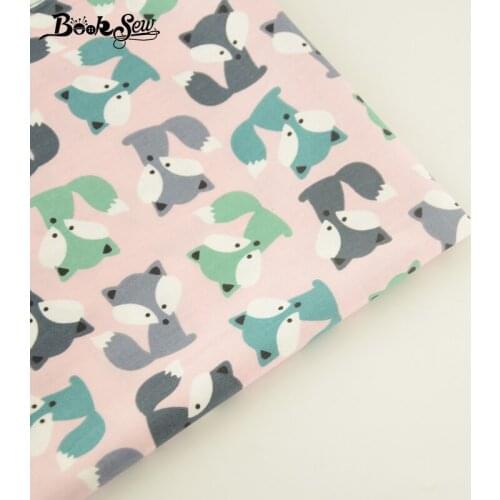 Booksew Pink 100% Cotton Twill Fabric Foxes Patterns Home Textile Bed Sheet Quilting Tecido For Baby DIY Patchwork Scrapbooking