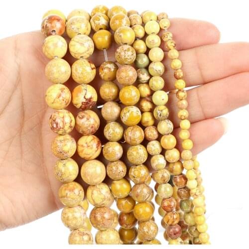 Natural Stone Beads Yellow Emperor Stone Loose Beads for Jewelry Making Needlework DIY Bracelet Strand 4-12 MM