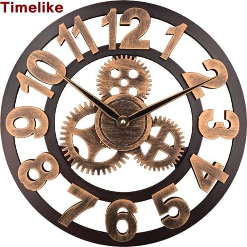 Vintage Large Gear Wall Clock 3D Retro Rustic Decorative Luxury Art Big Gear Wooden Large Handmade Oversized Wall Clock for Gift
