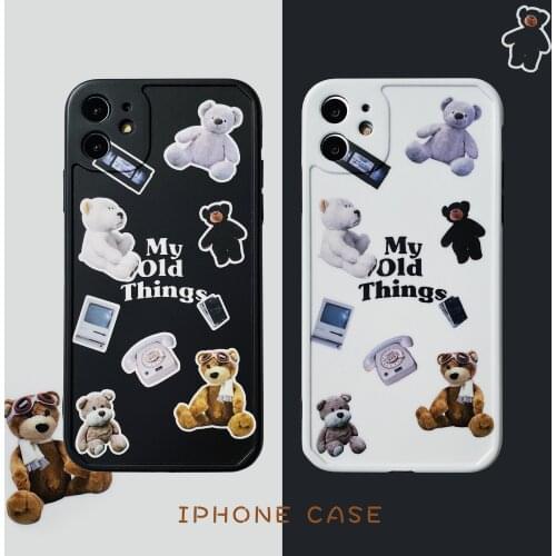 Black & White Bear Doll Case for iPhone 12 Pro Max Back Phone Cover for 12 Mini 11 Pro Max X XS XR 8 7 Plus SE 2020 Capa