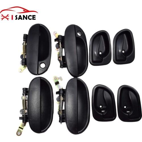 Black Door Handles Controls INSIDE OUTSIDE FRONT REAR LEFT RIGHT For Hyundai Accent 1.5L 1495CC l4 GAS 1995 1996 1997 1998 1999