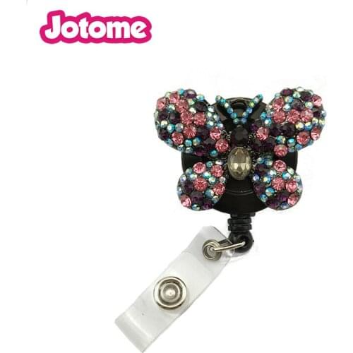 Multi Color Rhinestone Crystal Butterfly ID Yoyo Badge Reel Holder