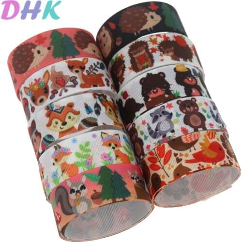 DHK 5yards Hedgehog Printed Grosgrain Ribbon Accessory Hairbow Headwear Decoration DIY Wholesale OEM C1783