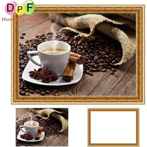 DPF Framed Diamond Embroidery round Diamond Painting Diamond Cross Stitch Rhinestone home Decoration painting cup of coffee
