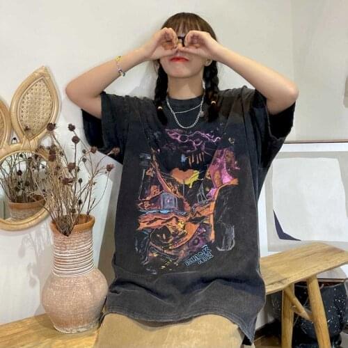 Hip Hop Oversize Washed T-Shirt Streetwear Harajuku Ripped Graphic Printed T Shirt 2021 Men Spring Summer Short Sleeve Tshirt