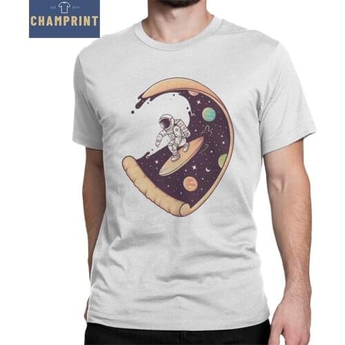 Men Delicious Ride Space Astronaut Cosmic Pizza T Shirts Cotton Clothing Novelty Short Sleeve Tee Shirt Plus Size T-Shirts