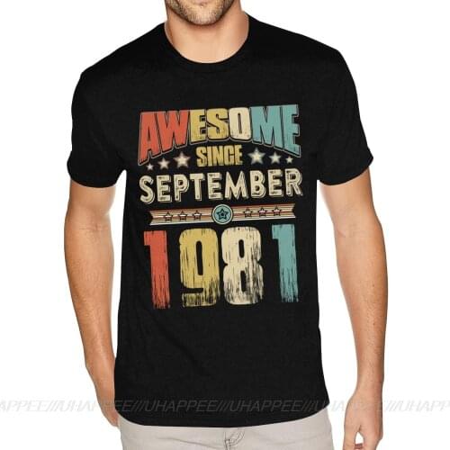 Graphic Awesome Since September 1981 Tshirt Men 3XL Short Sleeved Blue Crew Neck Tee Shirt
