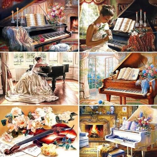 HUACAN 5d Diamond Painting Full Square Piano Diamond Embroidery Art Kits Flower Scenery Home Decoration