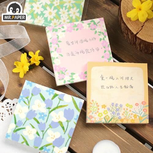 JIUMO 4 Designs 100pcs Memo Pad Self-Adhesive Spring Garden Plant Series Sticky Fresh And Natural Notes Diary Creative Note