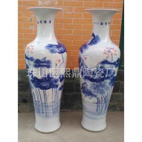 Jingdezhen Ceramic hand-painted blue and white lotus floor vases grade ceramic crafts Decoration