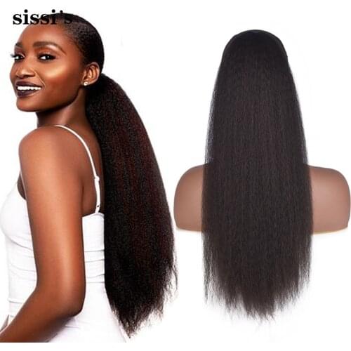 22inch Afro Kinky Staight Ponytail Synthetic Hair Bun Natural Drawstring Ponytail Hair Extensions False Hair Pieces