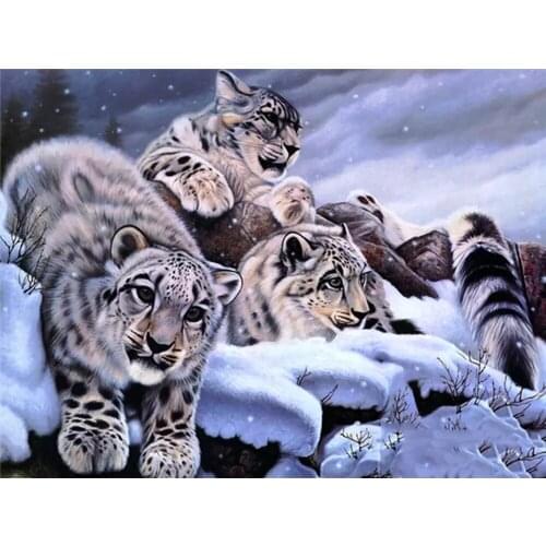 PDMDOG Full Square Round Drill Diamond Embroidery Leopard Handicraft Craft Kit Diamond Painting Animal Snow Needlework Wal Art