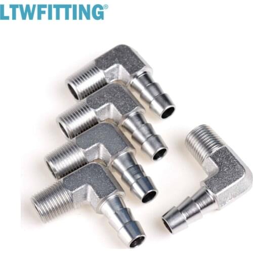 LTWFITTING 90 Degree Elbow Stainless Steel 316 Barb Fitting 1/4-Inch ID Hose x 1/8-Inch Male NPT Air Gas