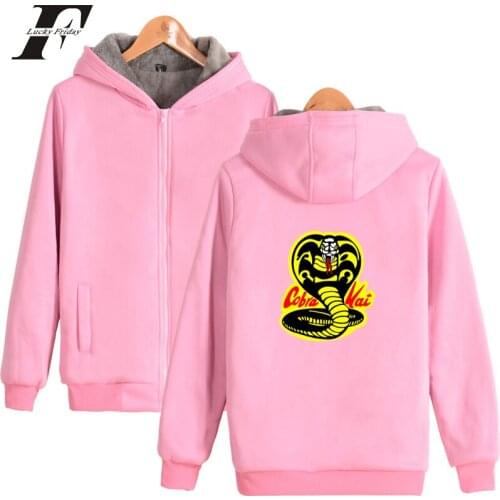 LUCKYFRIDAYF 2018 Cobra Kai Zipper hit hop oversized Hoodies Sweatshirts Men/Women Cool Winter jacket coat Fleece Loose clothes