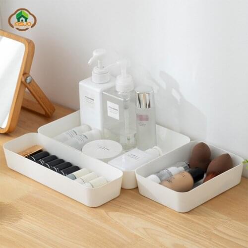 MSJO Makeup Organizer Box for Women Plastic Multi-size Home Desktop Drawer Make Up Cosmetics Organization Storage Boxes Bins