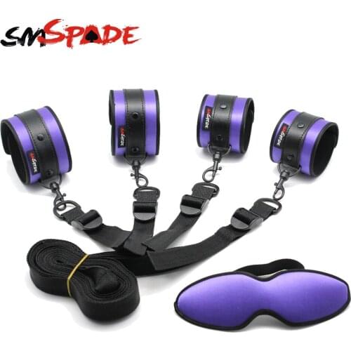 Smspade Satin Sex Bondage Kit Underbed Restraint Kit Handcuffs Ankle Cuffs and Fabric Belt Adult Sex Under the Bed Bondage