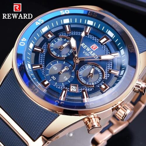 REWARD Multifunction Blue Dial Silicone Steel Band Fashion Casual Sport 2020 Mens Army Military Watch Quartz Male Clock Relogio