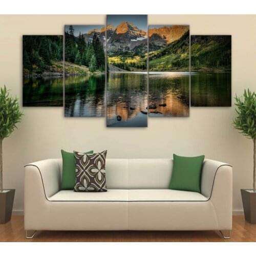 Wall Art Canvas Modular Home Decoration Framework 5 Panel Colorado Ozero Mountain landscape Painting Modern For Living Room